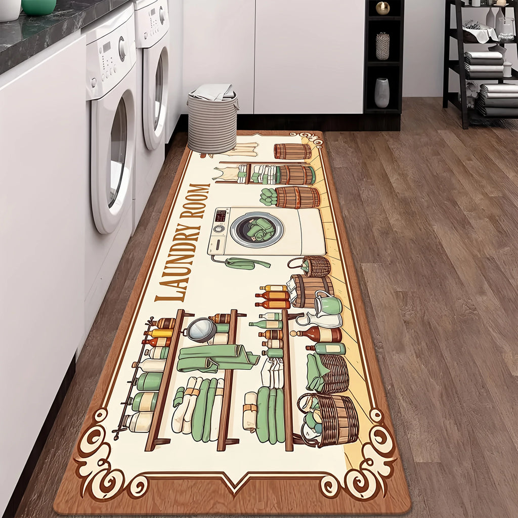 Laundry Room Floor Mat, Non-Slip Flannel Rug, Washable Durable Soft Carpet for Kitchen Hallway Office, Aesthetic Home Decor