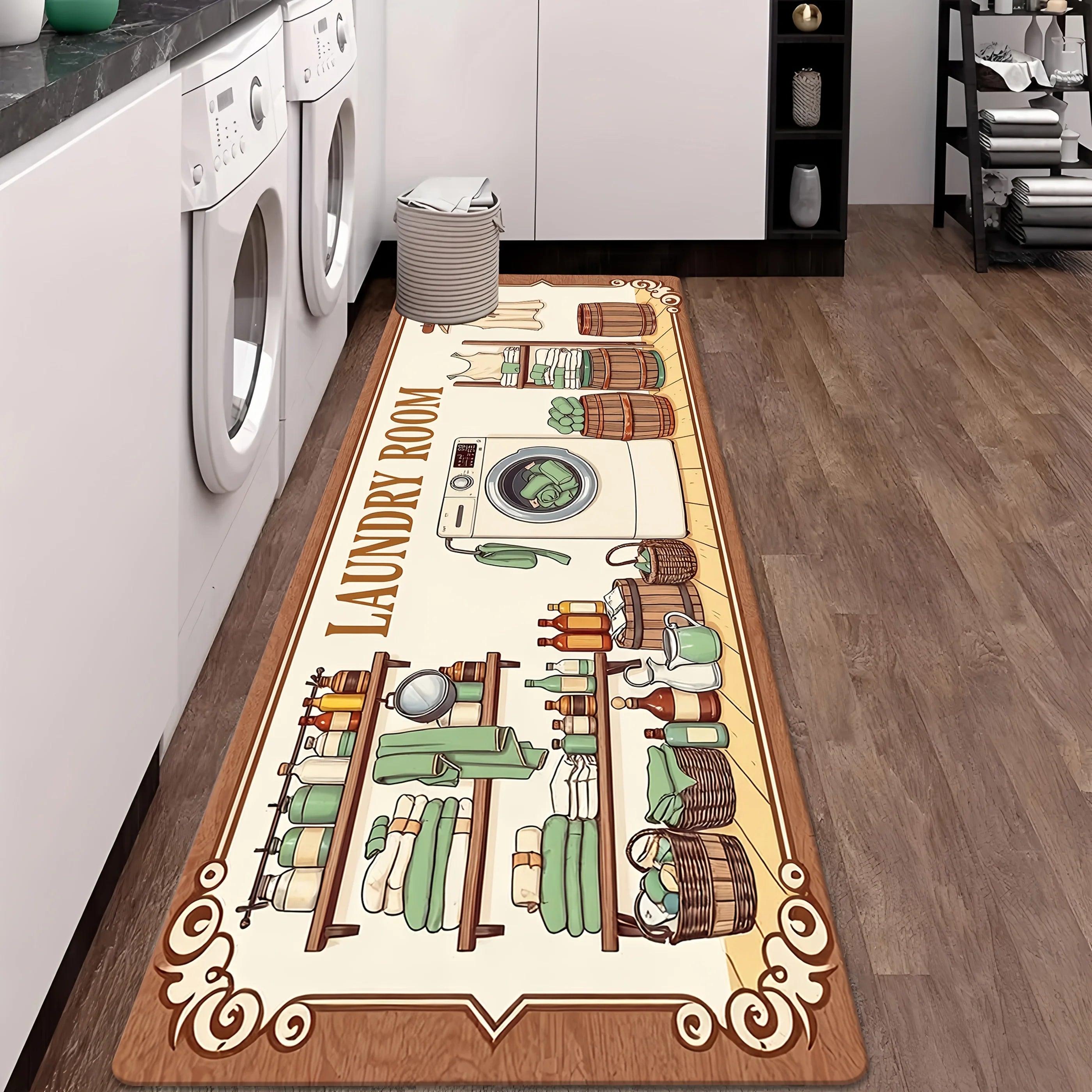 Laundry Room Floor Mat, Non-Slip Flannel Rug, Washable Durable Soft Carpet for Kitchen Hallway Office, Aesthetic Home Decor