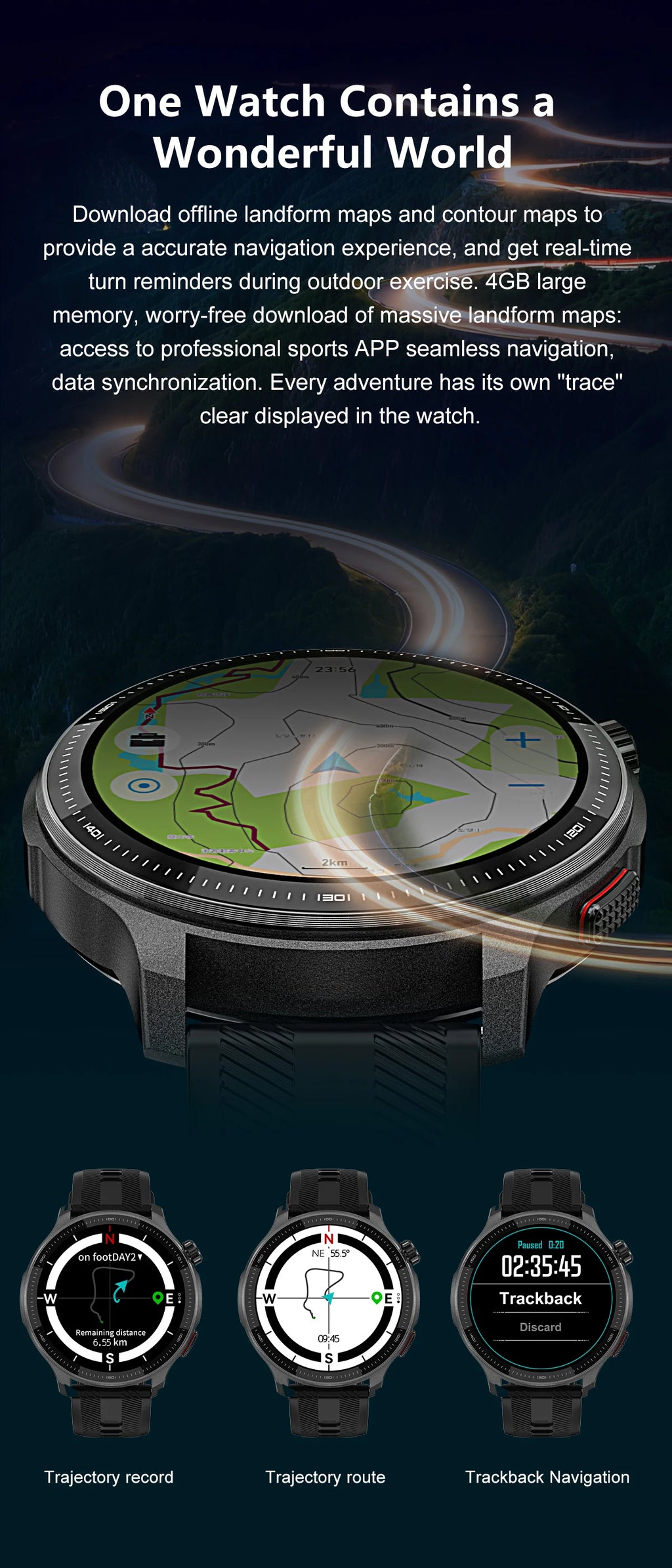 NEW 4G Memory GPS Offline Map Position Smart Watch Built-in App Market Game Compass Waterproof Swim Watches Sports Fashion Watch