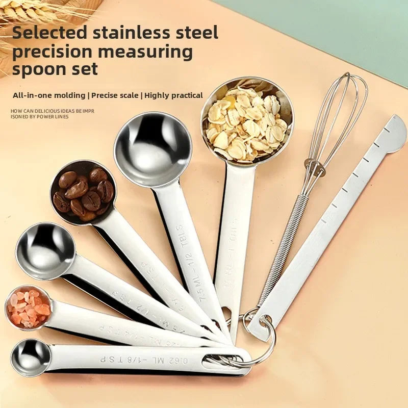 Stainless Steel Measuring Spoon 4/6/7/8 Pcs Set with Scale Measuring Ruler Spoons Coffee Baking Measuring Kitchen Tool Set