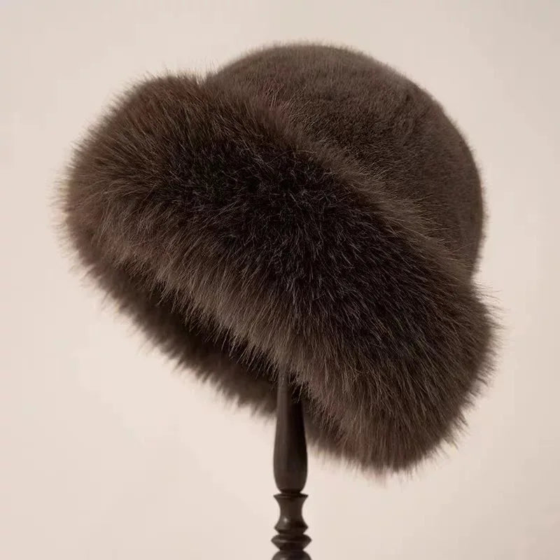 New Plush Mongolian Hat Imitating Mink Fur, Thickened and Warm Basin Hat, Windproof and Cold Proof in Autumn and Winter