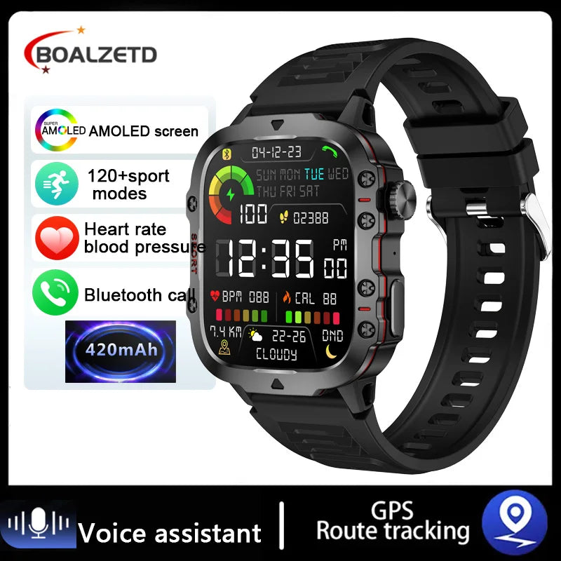 Military GPS Tracker SmartWatch Men 5ATM Outdoor Sports Fitness Tracker Health Monitor 1.96 BT Call Smartwatch For IOS Android