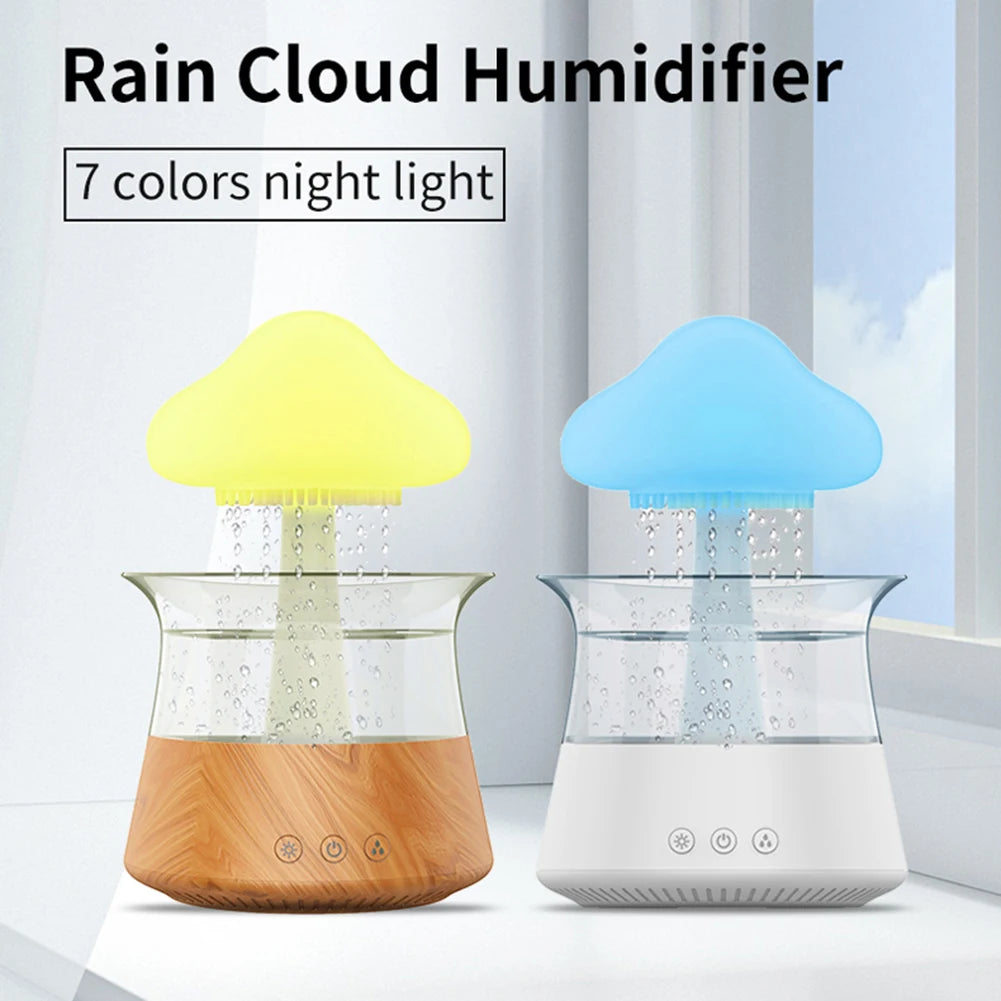 300ml Rain Cloud Humidifier Rain Colorful Mushroom Cloud Raindrop Atmosphere Lamp Night Light Essential Oil Humidifier Machine