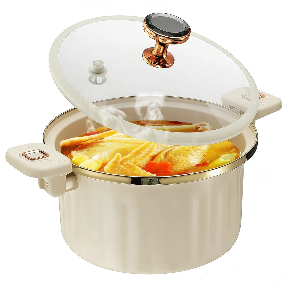 7L Enamel Casserole Pot with Glass Lid, Micro Pressure Cooking Pot with Locking Handles, Nonstick Stockpot for Soup, Stew, Pasta, Gas & Induction Hob