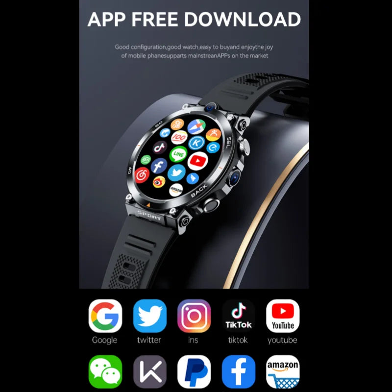 Sport Smartwatch 256GB GPS Wifi Download APP Dual Camera Video Calls Supports Google Play Smart Watch 4G SIM Card For Men Women