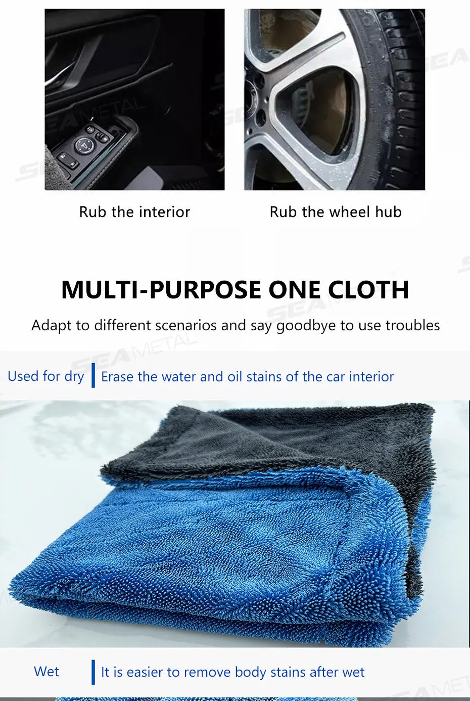 SEAMETAL 1200GSM Car Cleaning Towel Heavy Duty Thicken High-Absorbent Drying Cloth Ultra-Soft Scratch Free Car Detailing Towel