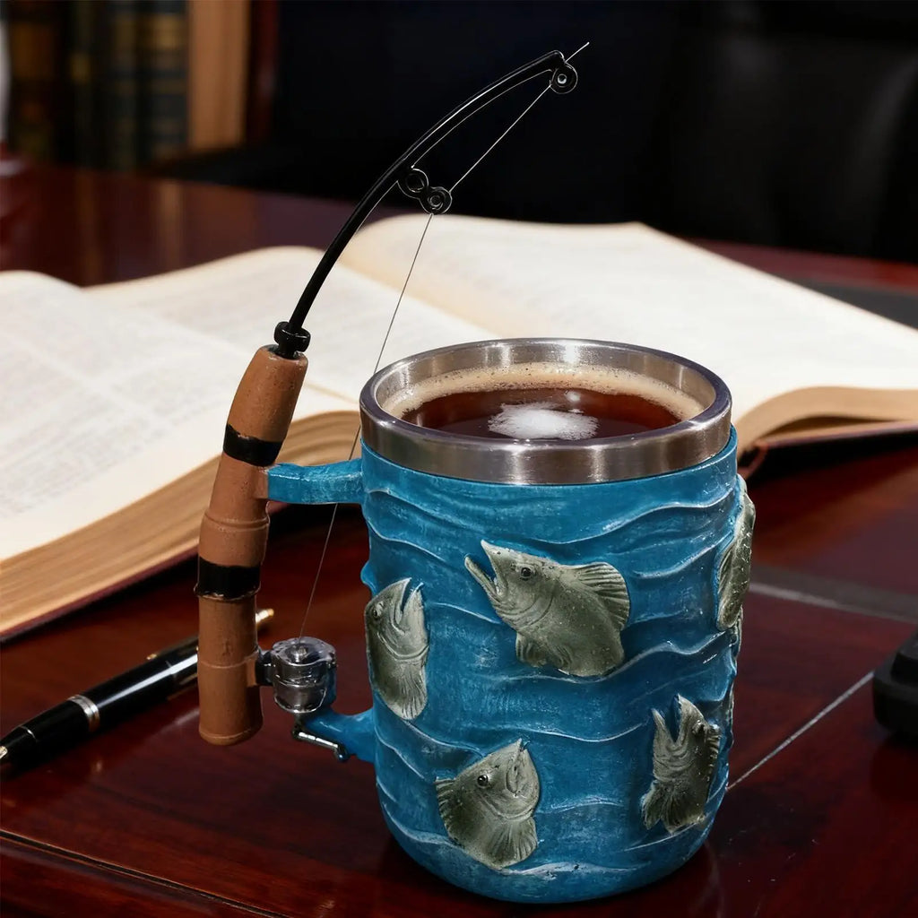 Coffee Mug Resin Cold Hot Beverage Water Cup Fishing Theme Decor for Chocolate Tea Wine Beer Home Camping Dorm Hotel Apartment