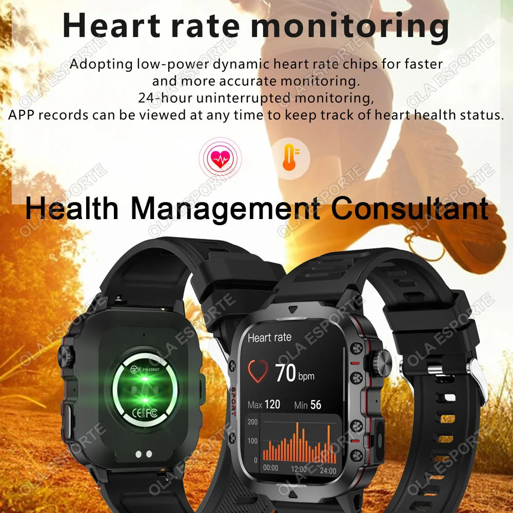 2026 Military SmartWatch Men IP68 5ATM Outdoor Sports Fitness Tracker Waterproof GPS Monitoring 1.96Inch BT Call For Android IOS