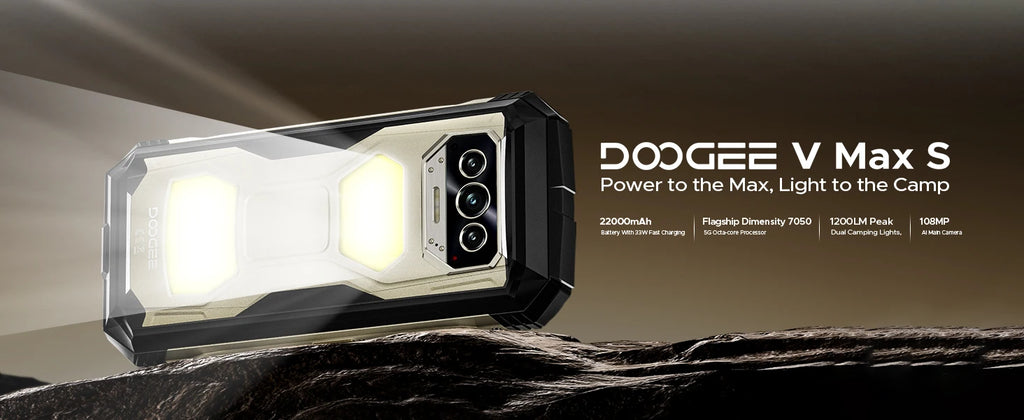 DOOGEE V Max S 5G Rugged Phone 6.58" Dual Camping Lights 24GB(8+16) 256GB 22000mAh Large Battery 108MP AI Main Camera Smartphone