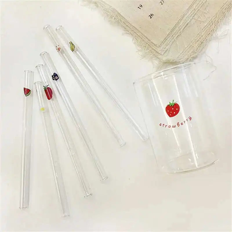 300 ML High Borosilicate Nana Cute Strawberry Water Milk Drinking Glasses Cup with Straw Upgrade Thickened Version Gift