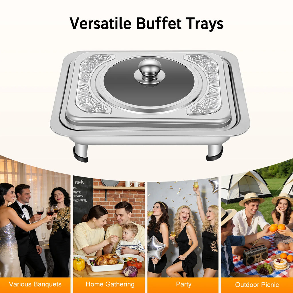 4pcs, Chafing Dishes Buffet Set Stainless Steel Buffet Dish Server Rectangular Chafing Dish Set with Lid for Buffets Caterings