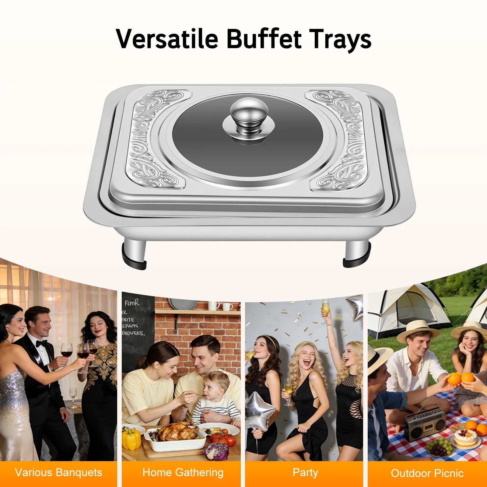 4pcs, Chafing Dishes Buffet Set Stainless Steel Buffet Dish Server Rectangular Chafing Dish Set with Lid for Buffets Caterings