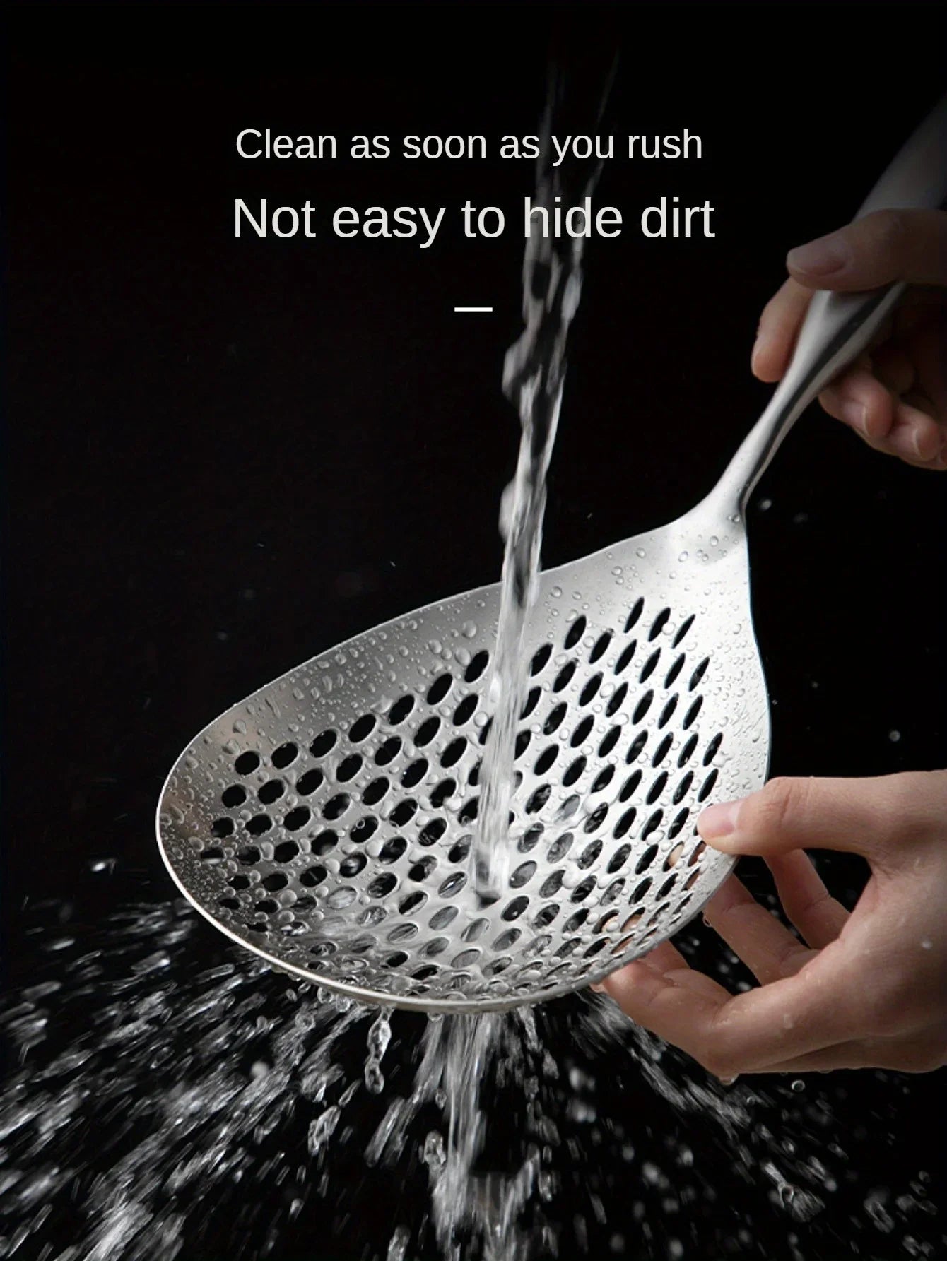 1pc Large Durable Stainless Steel Colander Skimmer Spoon, Heavy Duty Food Strainer Spoon  for Frying & Cooking, Kitchen Utensils
