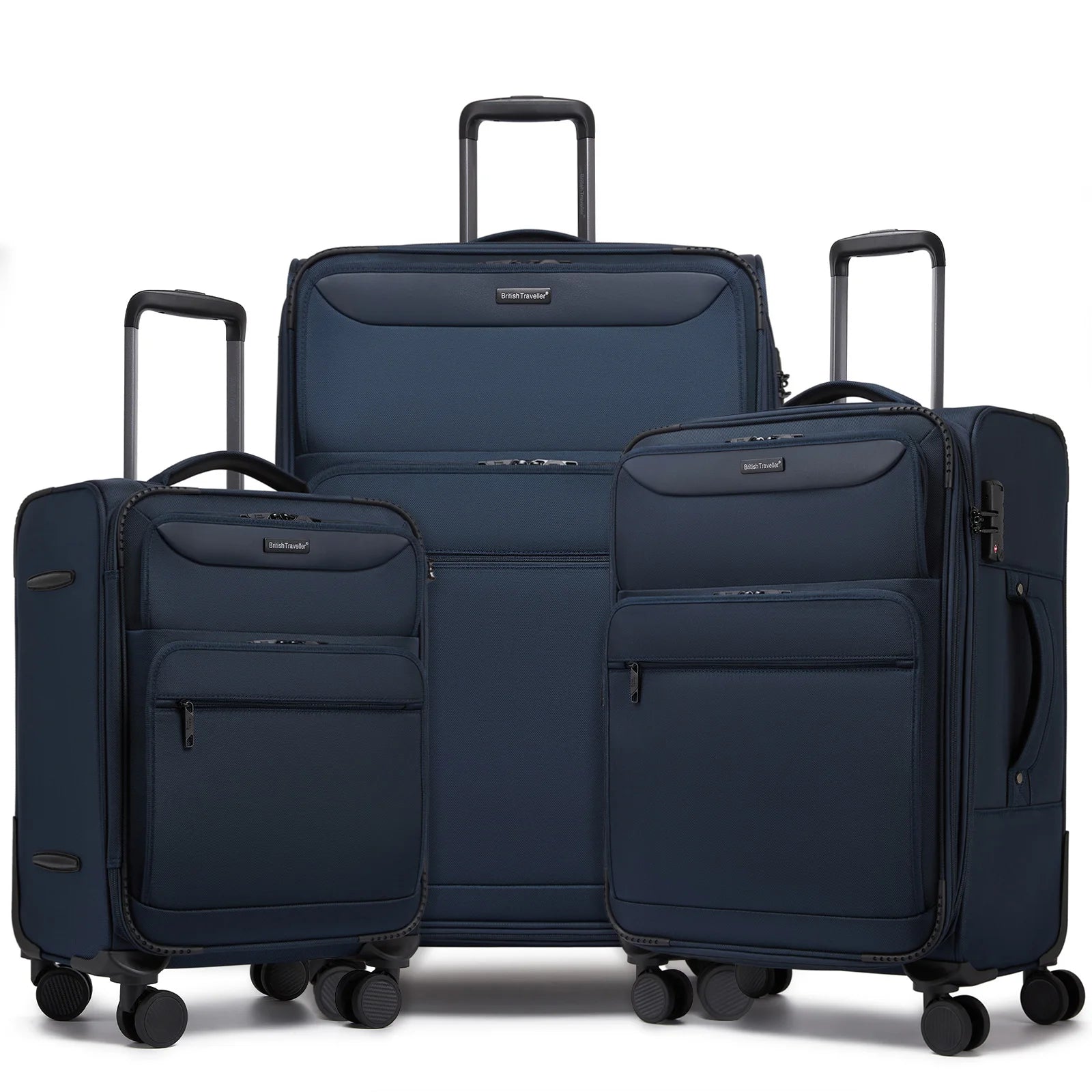 British Traveller - Suitcase Adjustable Handle, 4 Spinner Wheels, Lightweight, TSA Lock - Recycled Polyester Luggage （S/M/L)