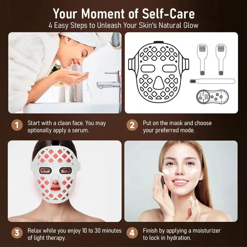 5D LED Face Mask Portable 8 Colors Red Light Near Infrared Therapy for Anti-Aging Skin Rejuvenation Home Use LED Light Therapy