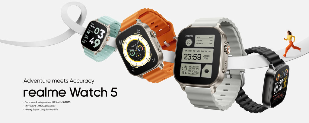 Global Version realme watch 5 1.97" 600nits AMOLED 460mAh 14-Day Battery Life 300+ Themes Support GPS GNSS IP68 waterproof