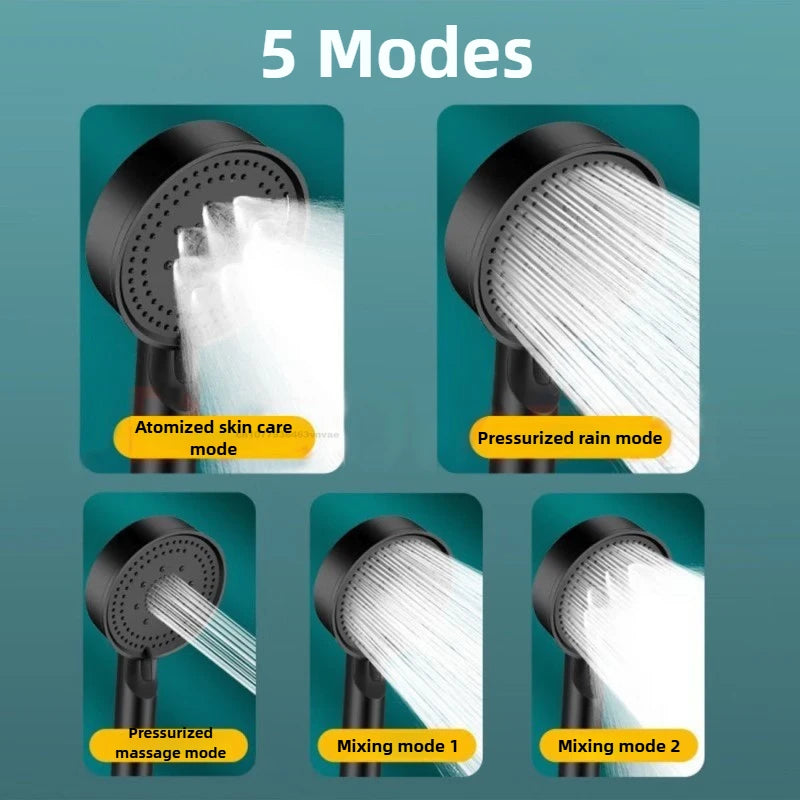 5 Modes Pressure Boost Shower Head Multifunction Adjustable Large Water Shower Nozzle Massage Bathroom Accessory