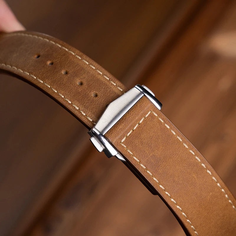 Luxury Leather Stainless Steel Band for Apple Watch 49mm 46mm 45mm 44mm Business Strap for iWatch Series 10 9 8 7 SE Ultra 2