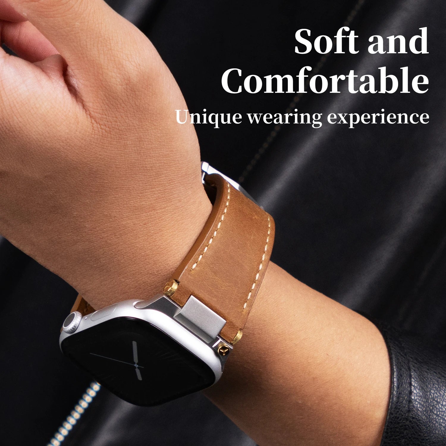 Luxury Leather Stainless Steel Band for Apple Watch 49mm 46mm 45mm 44mm Business Strap for iWatch Series 10 9 8 7 SE Ultra 2