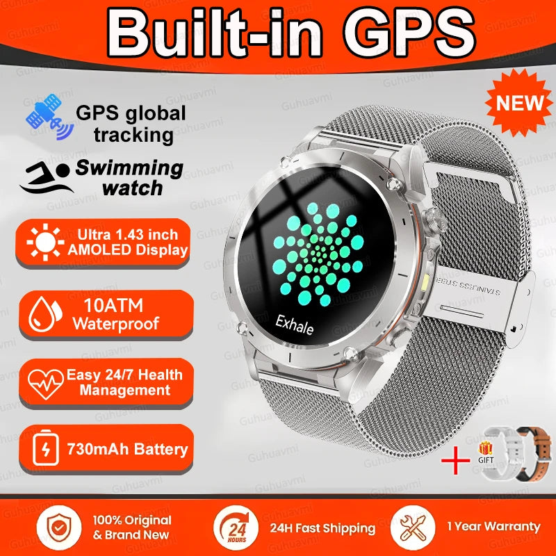 2025 GUHUAVMI Y-101 GPS Sports Smart Watch 10ATM Waterproof Built-in Dual-Band GNSS Compass Altimeter Military Grade Smartwatchs