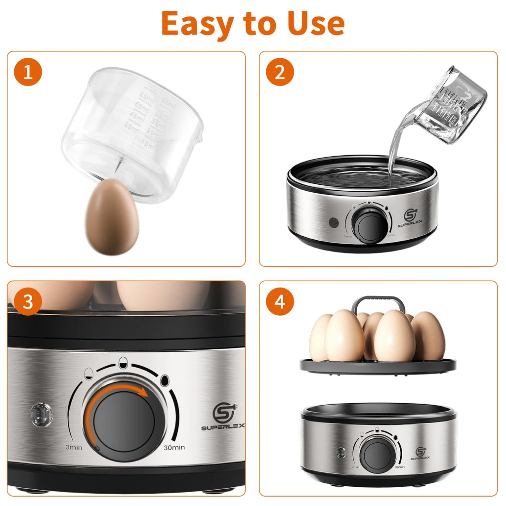 SUPERLEX 400W Power Eggs Cooker 7-Egg Capacity Dial Control Smart Shut-Off Reminder Rapid Egg Boiler Easy to Clean and Safer New
