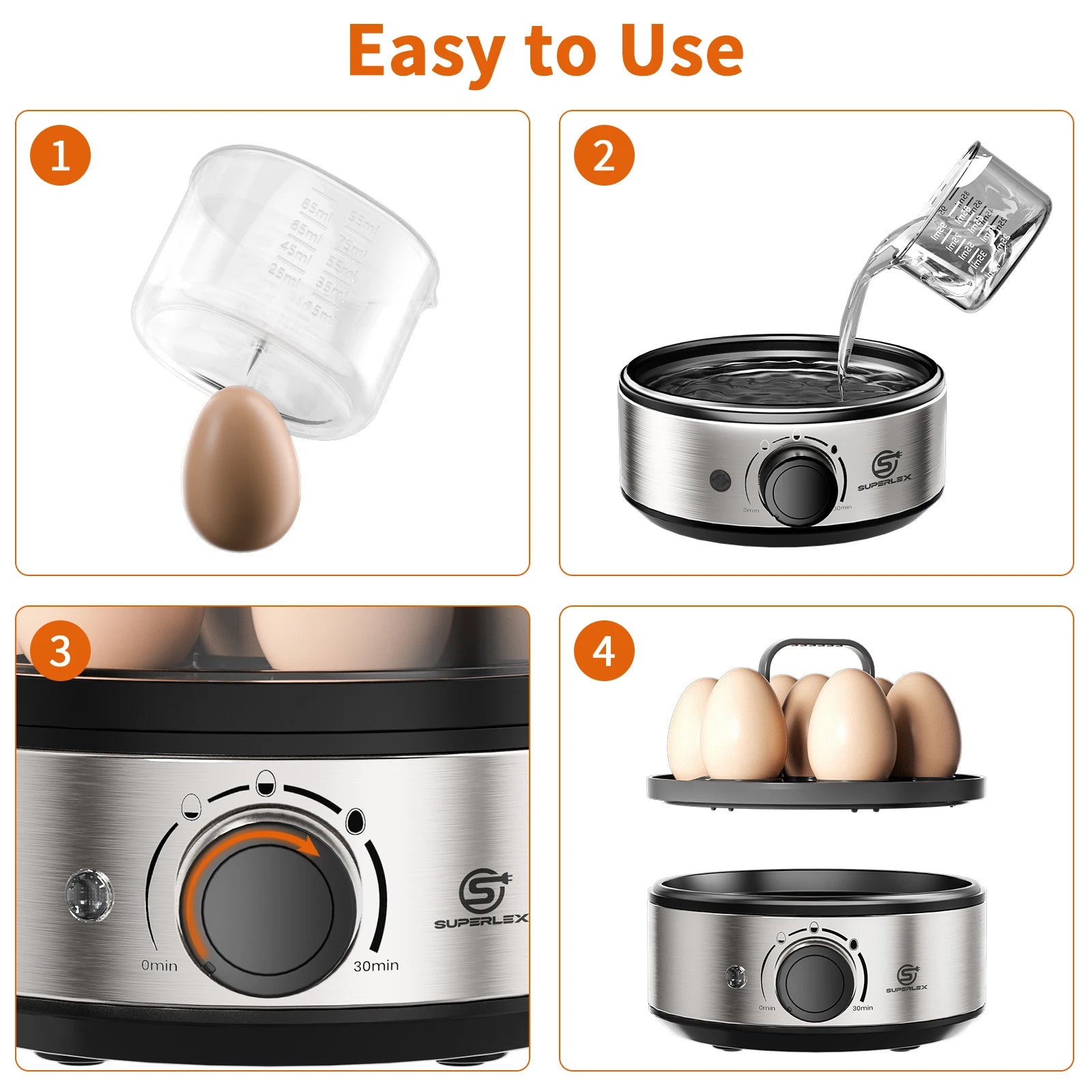 SUPERLEX 400W Power Eggs Cooker 7-Egg Capacity Dial Control Smart Shut-Off Reminder Rapid Egg Boiler Easy to Clean and Safer New