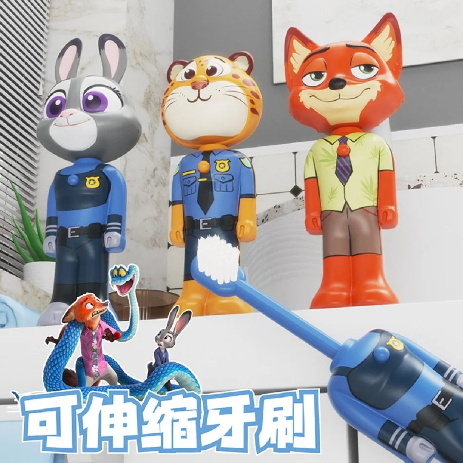 Disney Zootopia Scalable Toothbrush Cute Nick Judy Anime Figures Transformable Soft Bristled Toothbrush Fine Bristled Kids Gifts