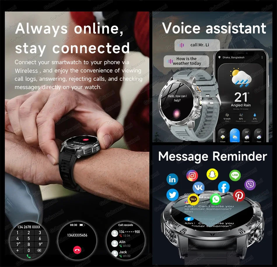 2025 New Military Grade Men 1000mAh Super Large Battery Smart Watch GPS 3ATM Waterproof Bluetooth Call Sports Fitness Smartwatch