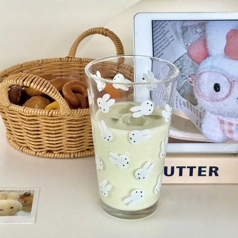 450ML Kawaii Miffy Cute Large Capacity Printed Glass Cup Milk Coffee Liquor Juice Cup Gift Toy for Girl