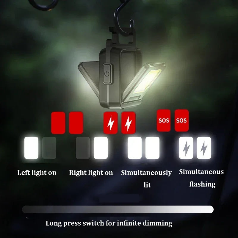 Mini Flashlight Keychain Light COB Work Light USB Rechargeable Lamp with 90° Foldable Side Lights Super Bright Portable Lanterns