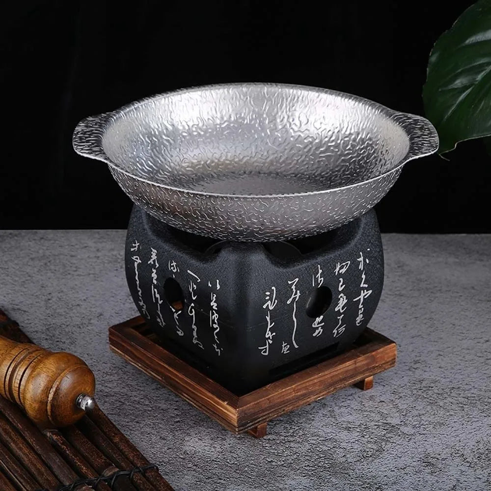 Japanese Style Charcoal Stove with Grill Net Carbon Stove Portable Charcoal Grill Square Wooden Board Mini Square Text Stove