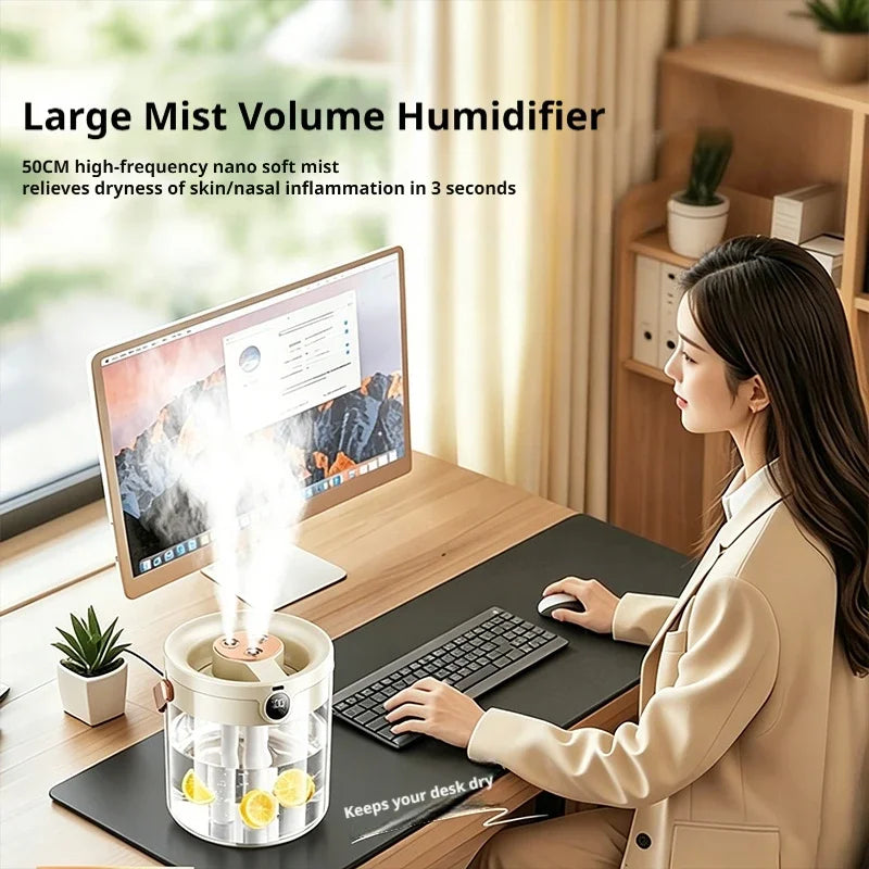 Portable Ultrasonic Humidifier 3 Spray Nozzles Digital Screen Night Light Large Water Tank Silent Aroma Diffuser for Home Use