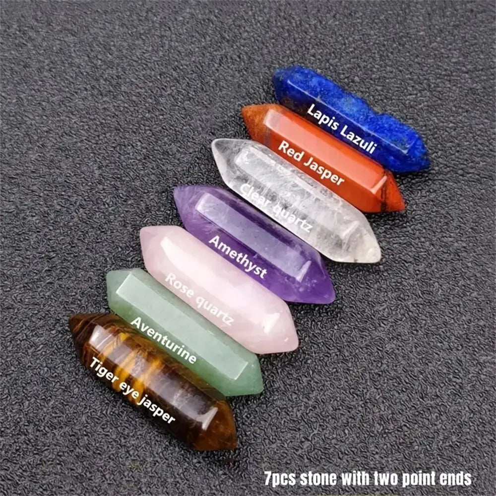 14pcs Natural Stone Chakra Crystal Column Set Color DIY Necklace Jewelry Display Decoration Suitable for Yoga Meditation Gifts