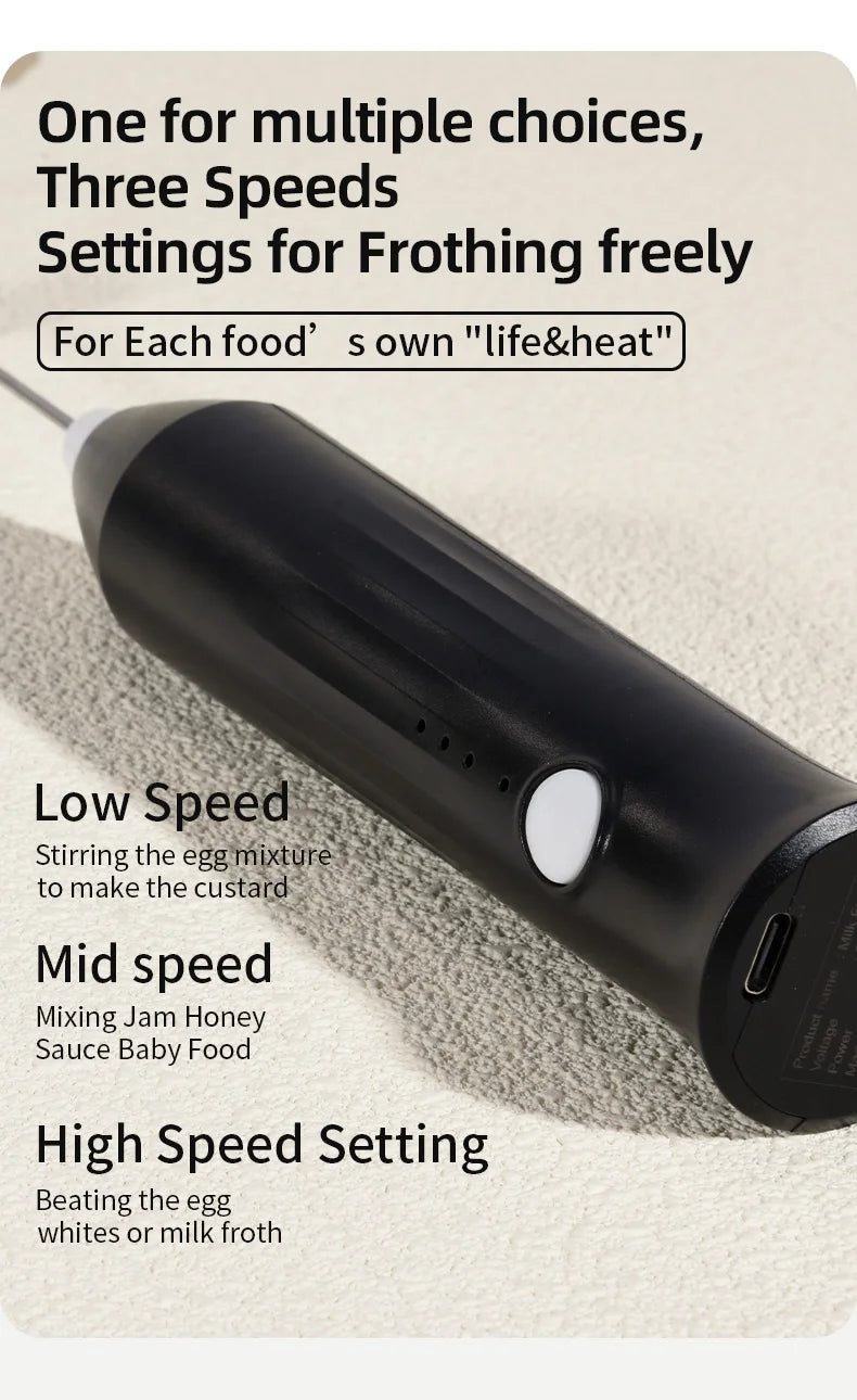 UPGRADED Electric Coffee Frother/MILK Whisk+Egg Beater MINI Food Blender USB Rechargeable Handheld Three Speeds Espresso Tools