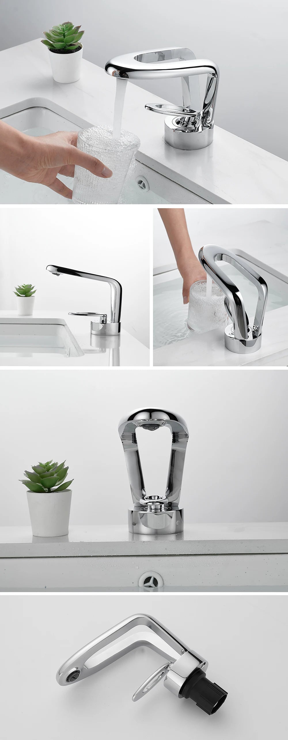 BAKALA Basin Faucet Modern Bathroom Mixer Tap Black/Gold Wash basin Faucet Single Handle Hot and Cold Waterfall Faucet
