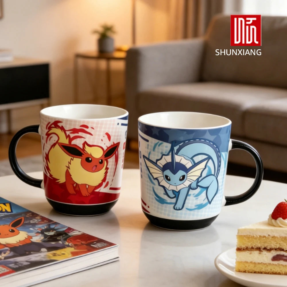 SHUNXIANG Pokémon Ceramic Mug Eevee Color Changing Mug Cartoon Vaporeon & Flareon Coffee Milk Cups Tea Cups Drinkware Gifts