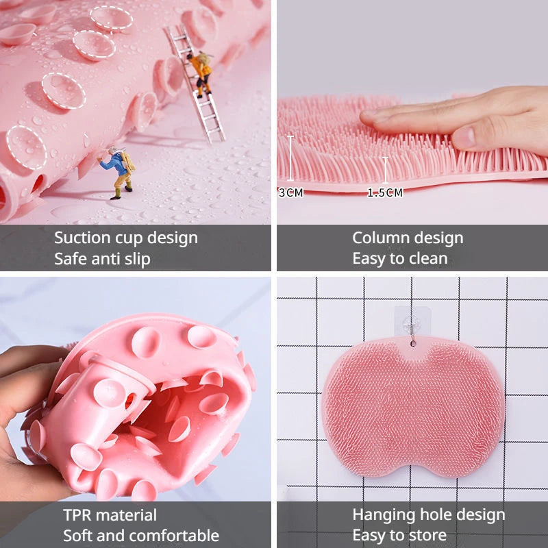 Silicone Foot Massage Pad Shower Mat Non-slip Wash Foot Pad Stick on Wall Surface Body Cleaning Tool Exfoliating Rub Back Brush