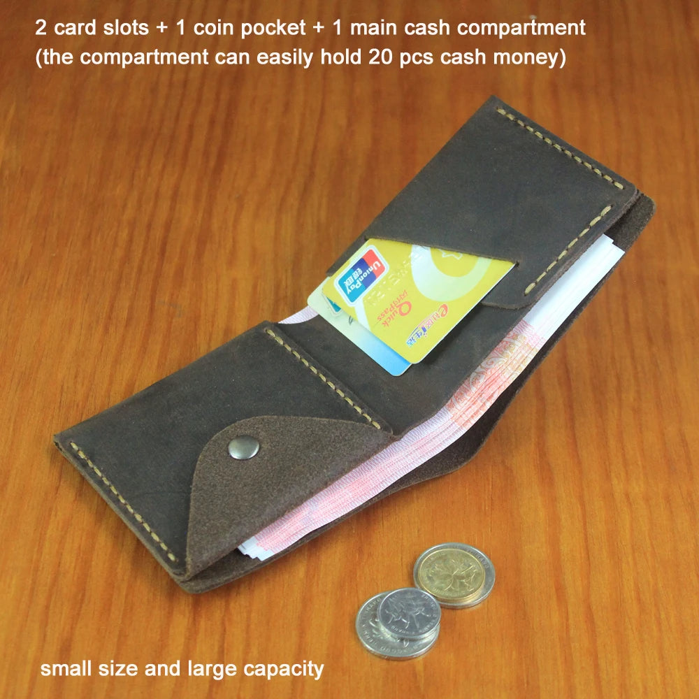 Luxury Handmade Genuine Leather Men Wallet Bifold Purse Male Wallets Short Money Clip Vintage Leather Money Bag with zip pocket