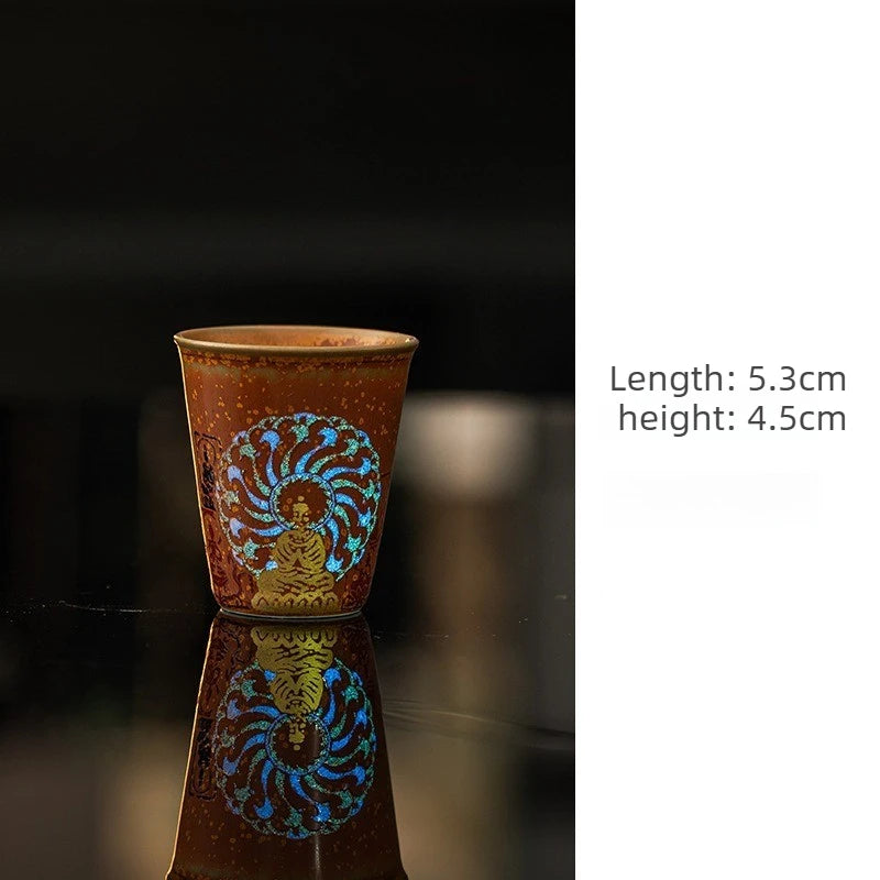 Chinese Style Dunhuang Buddhist Luminous Ceramic Tea Cup Personal Master Cup Household Drinking Gift Teacup