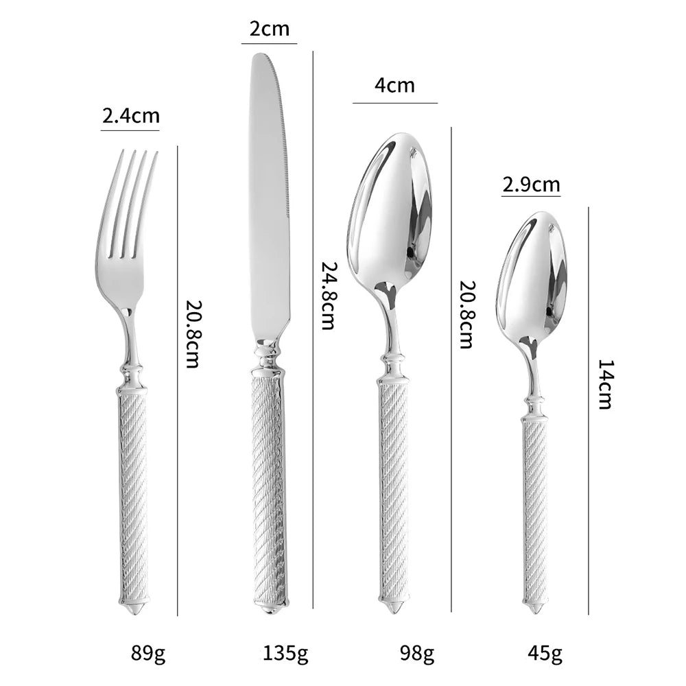 4Pcs Shiny Dinnerware Set 304 Stainless Steel Cutlery Set Gold Creative Handles Tableware Knives Forks Spoon Dishwasher Safe