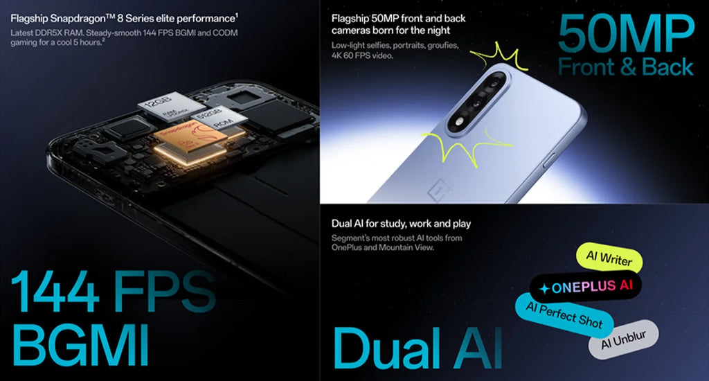 SIM Free OnePlus Nord 5 5G 8+256GB Mobile Phones Snapdragon 8s Gen 3 6800mAh 80W 144HZ 50MP Front & Back  camera smart phone