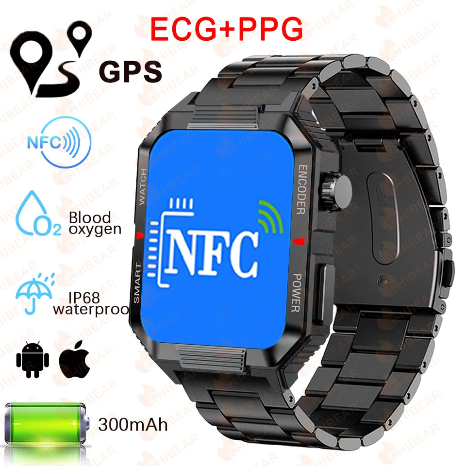 ChiBear NFC GPS Bluetooth Call Smart Watch 1.99'' HD Screen 120+ Sports Fitness Watch Outdoor Weather IP68 Waterproof Smartwatch