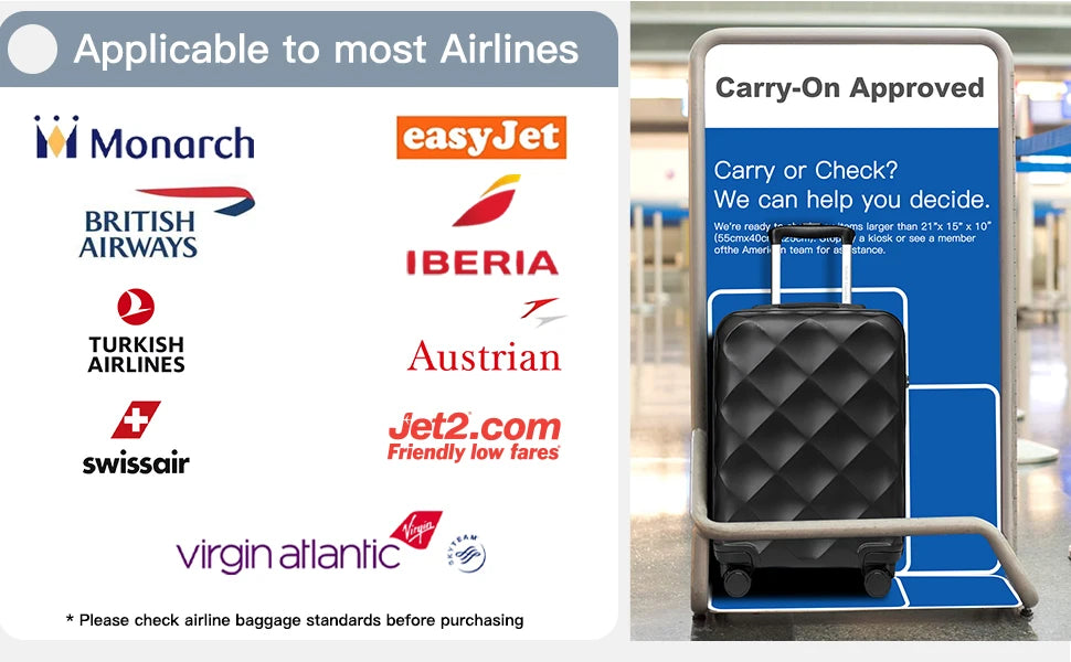 British Traveller 13/20 Inch 2-Piece ABS+PC Hard Shell Luggage Set, Airline Approved Carry-On Suitcases, TSA Lock, Scratch Resistant, Silent Spinner Wheels & Aluminum Telescopic Handle