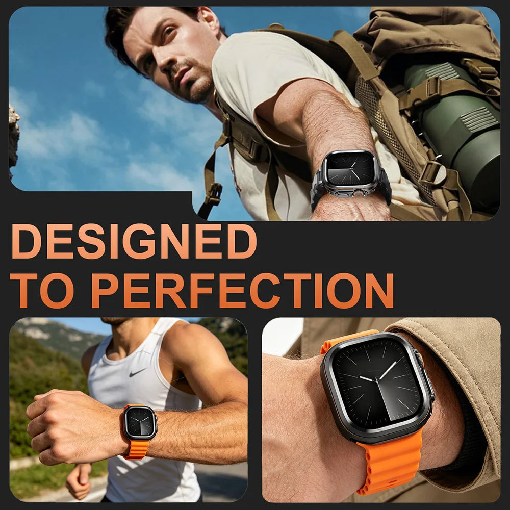 Halo Style Case for Apple Watch Ultra 2 3 49mm Metal Alloy Cover Hard Bumper for IWatch Ultra Full Protector Natural Black Color