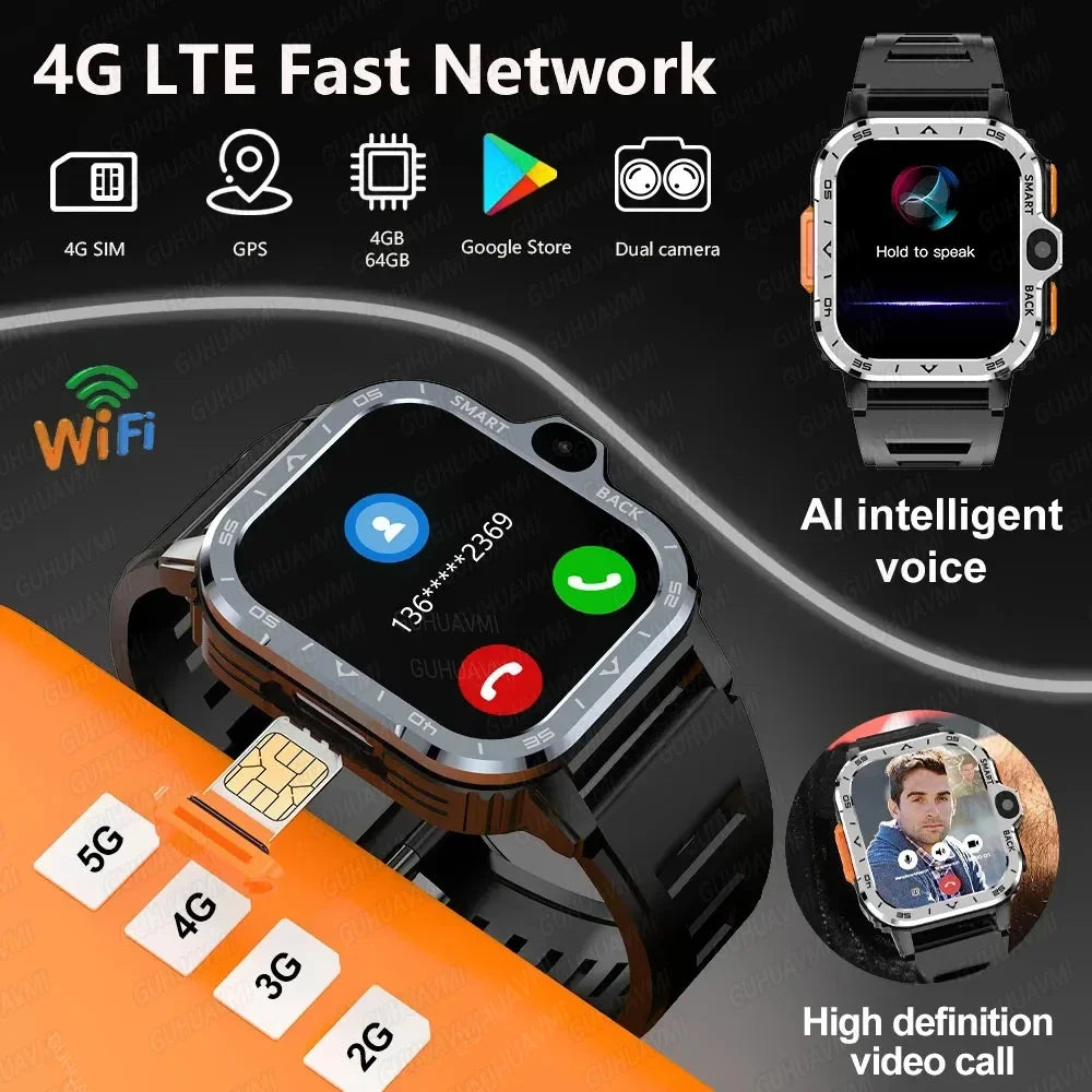 PGD Android Smart Watch Men GPS 16G/64G ROM Storage HD Dual Camera 4G 5G SIM WIFI Wireless Fast Internet Access Watch