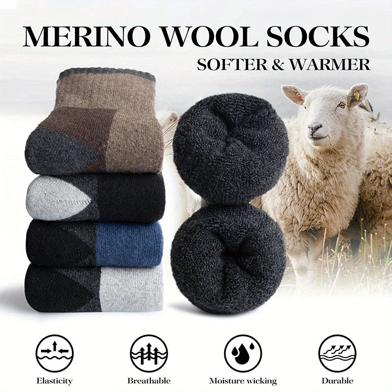 Winter Merino Wool Socks Thickened Warm Moisture Wicking Hiking Socks Men Women Thermal Breathable Durable Cycling Outdoor Socks