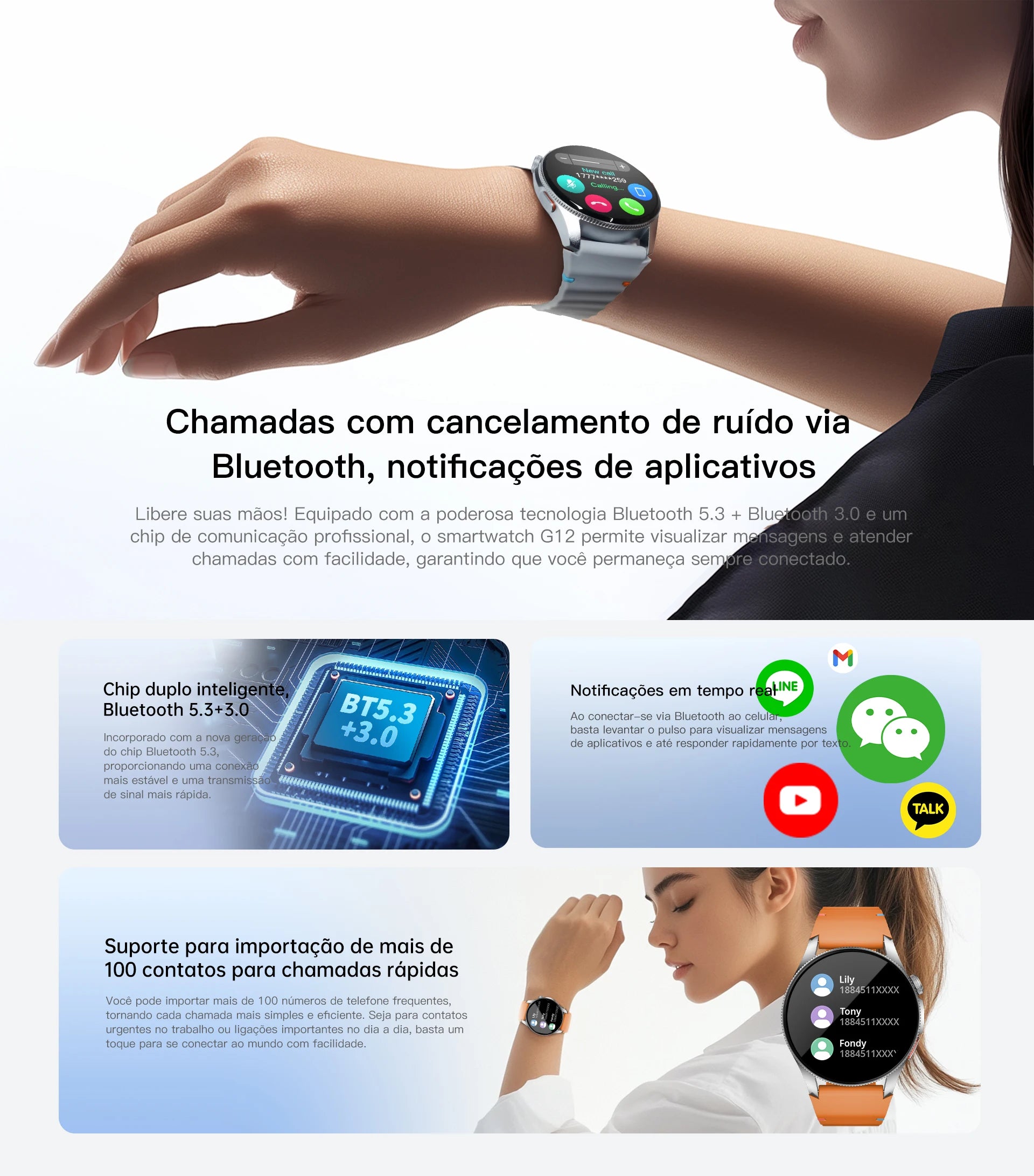 AURAFIT Trek2: Reloj intelligent con AMOLED y Gran battery of 450mAH. Mide heart rate, hace llamades, GPS y es impermeable.