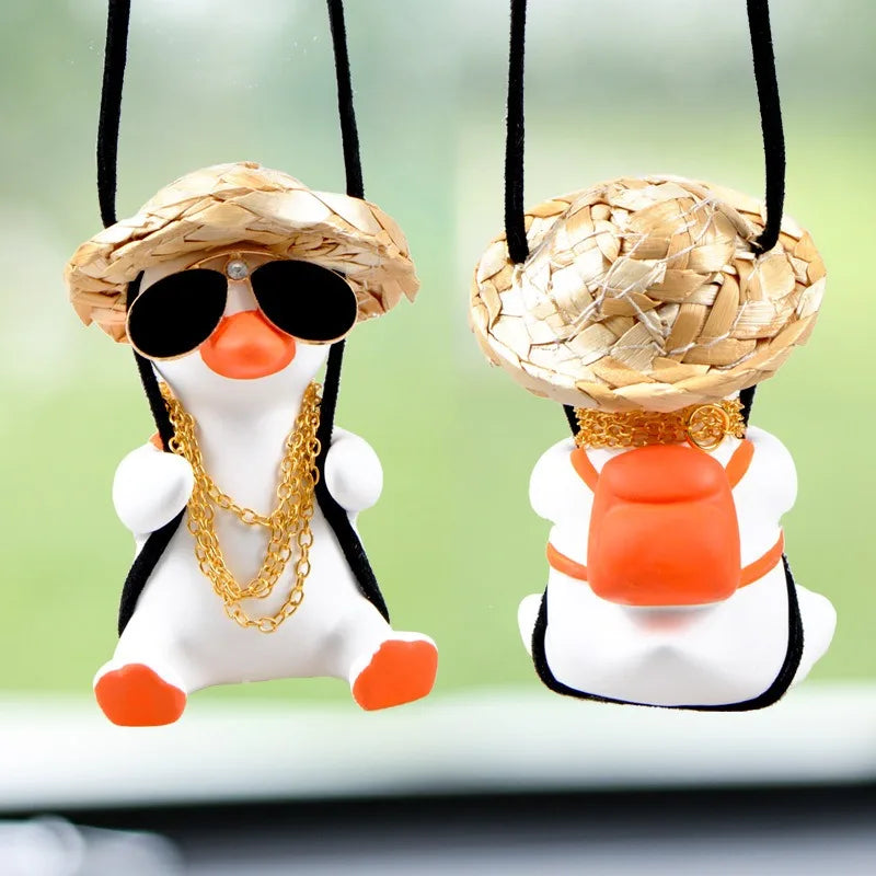 1PC Cute Car Pendant Swinging Sunglasses Duck Hanging Swing Rearview Mirror Decoration