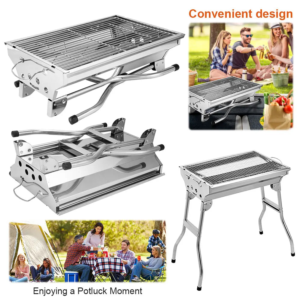 Portable Barbecue Grill Multi-Function Camping Stove with Stand with Storage Basket Charcoal Rack for Outdoor Camping Picnic