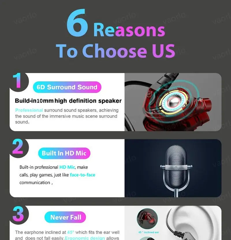 Wired Earphone 3.5mm AUX/Type C In-Ear HIFI 6D Surround Bass In-Ear Game Music Headsets With MIC For Samsung Huawei Xiaomi PC